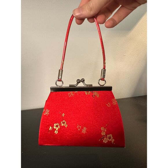 NWD Vintage-Inspired Asian Red Floral Embroidered Mini Handbag Evening Purse - Picture 10 of 10